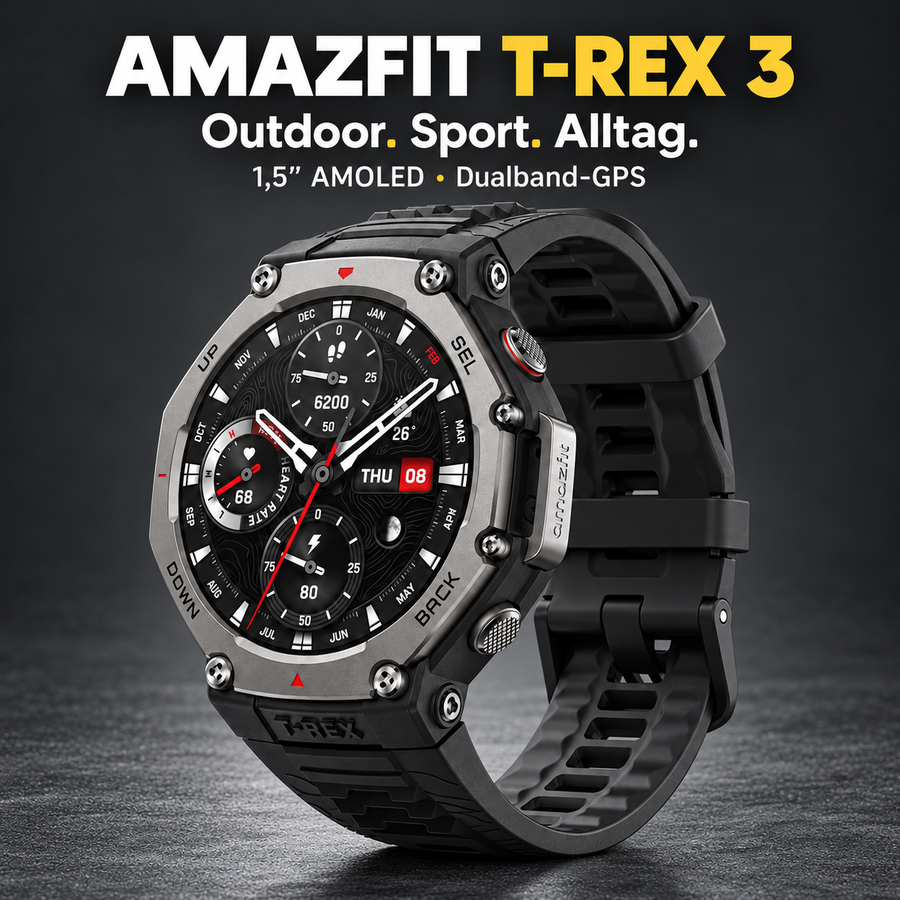 Amazfit T-Rex 3 – Outdoor-Smartwatch mit 1,5-Zoll-AMOLED, Dualband-GPS und Offline-Karten