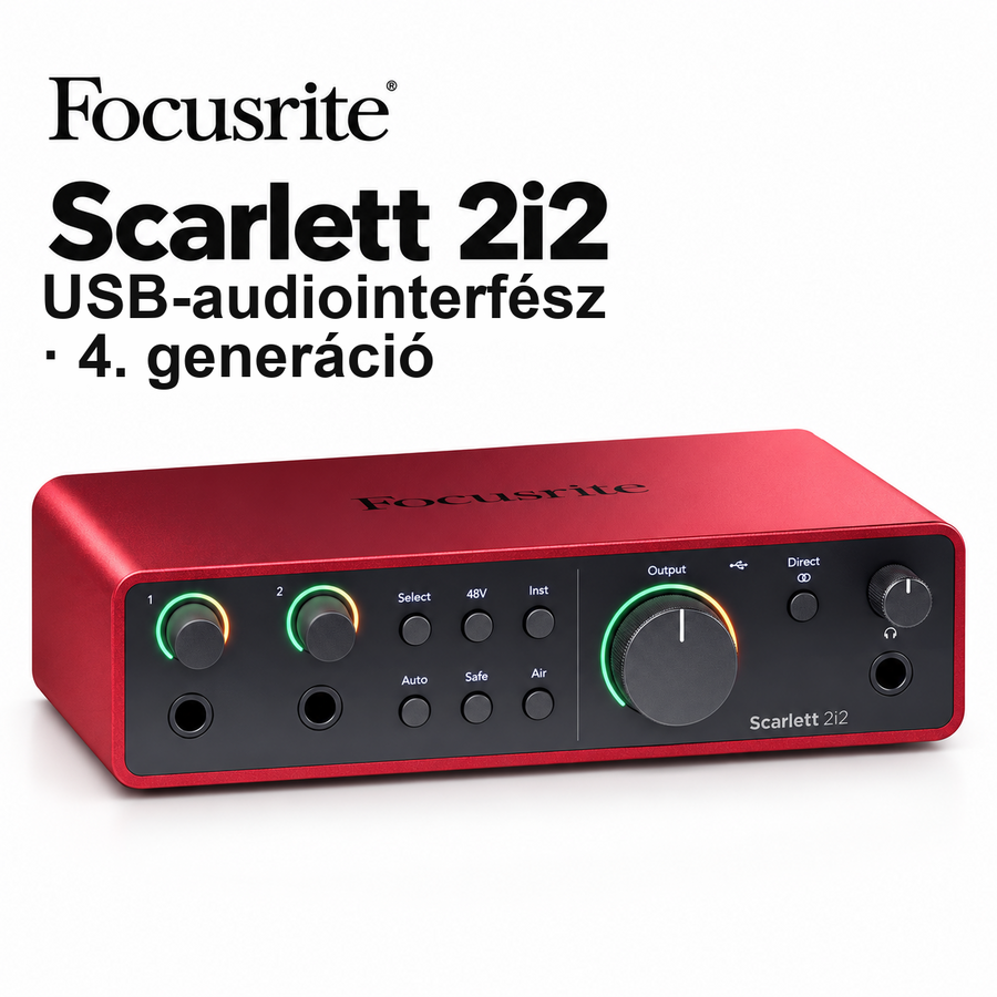 Focusrite Scarlett 2i2 4. generáció – USB audio interfész Auto Gain és Clip Safe funkcióval