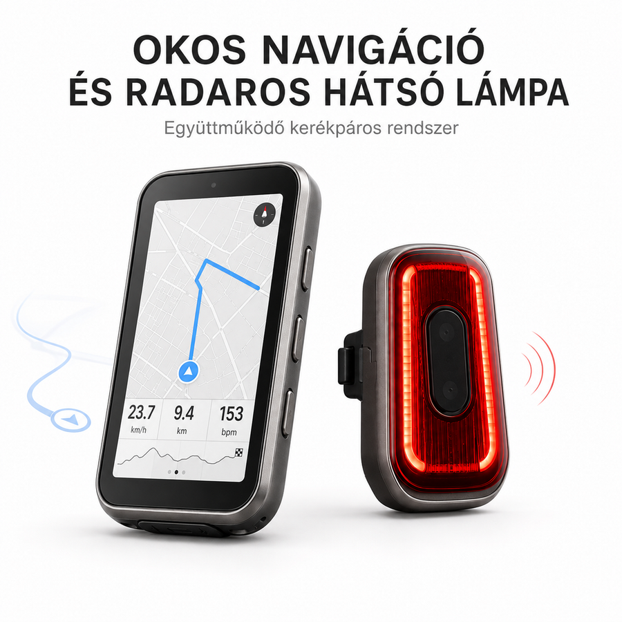 Tesyo N4R okos kerékpáros GPS navigáció radaros hátsó lámpával