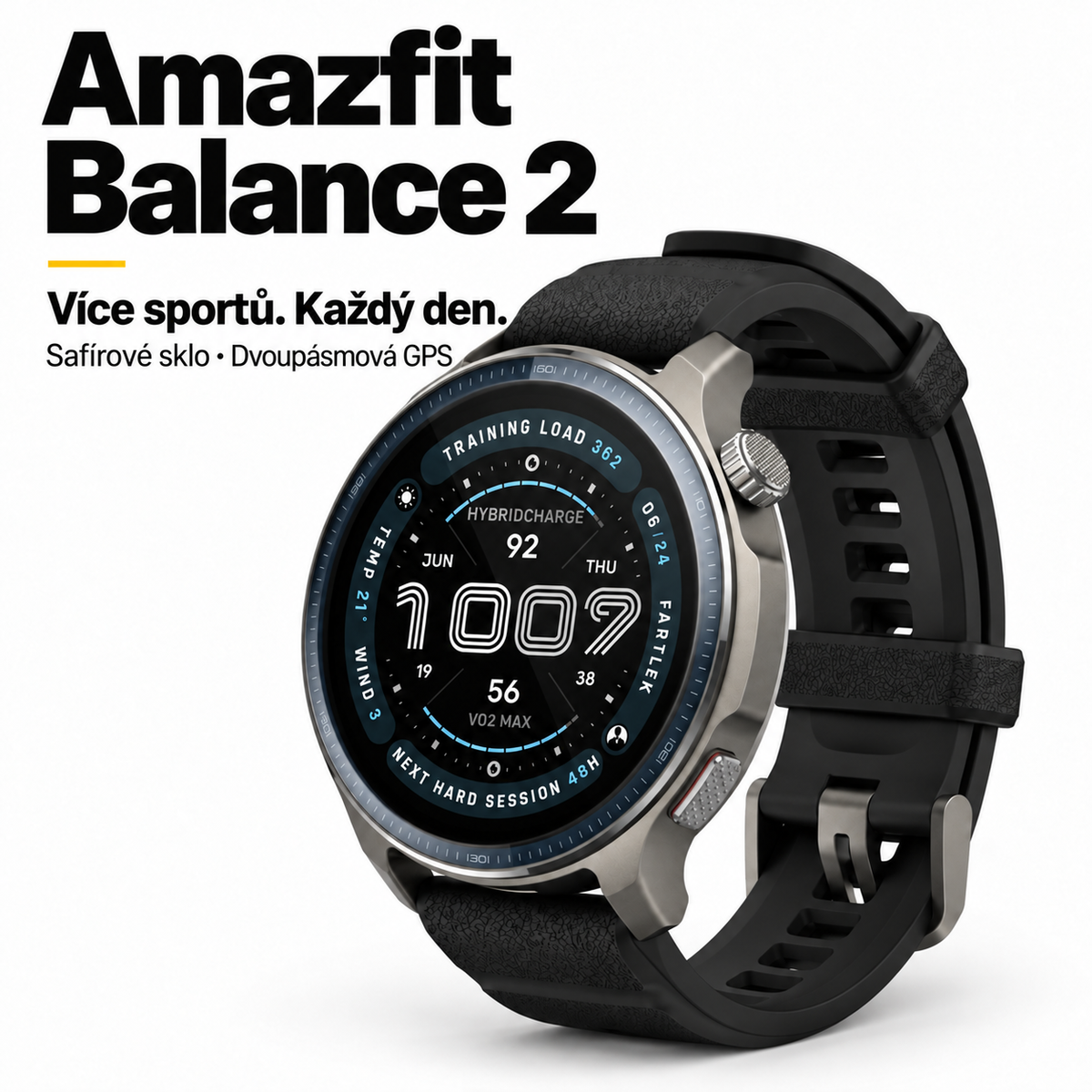 Amazfit Balance 2 – chytré hodinky s 1,5″ AMOLED, safírovým sklem, GPS a offline mapami