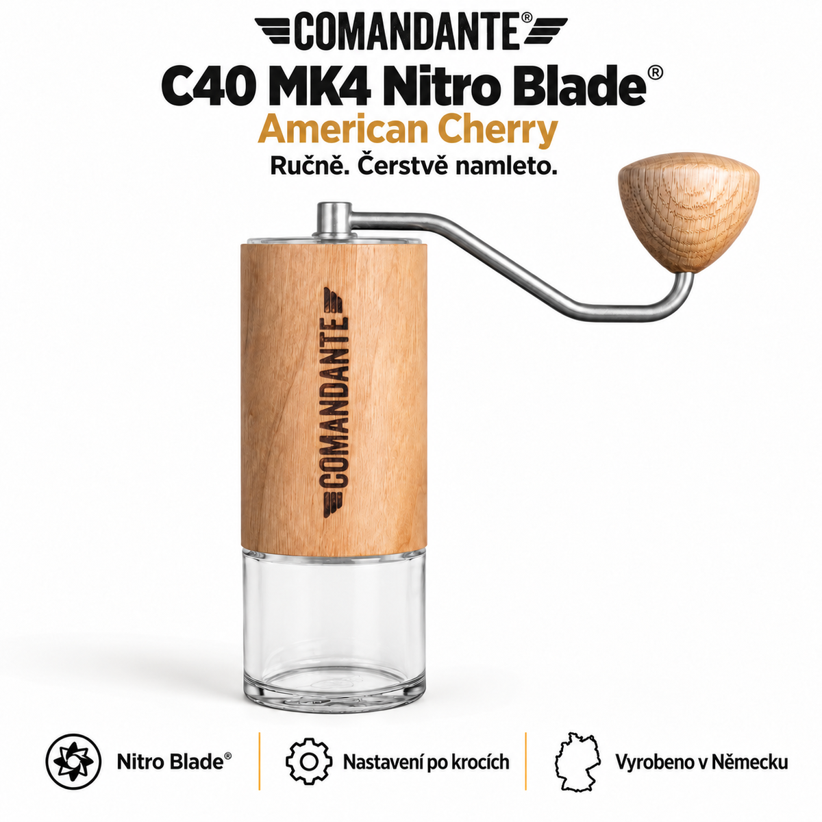 Comandante C40 MK4 Nitro Blade – Ruční mlýnek na kávu s ocelovými kameny a přesným nastavením hrubosti