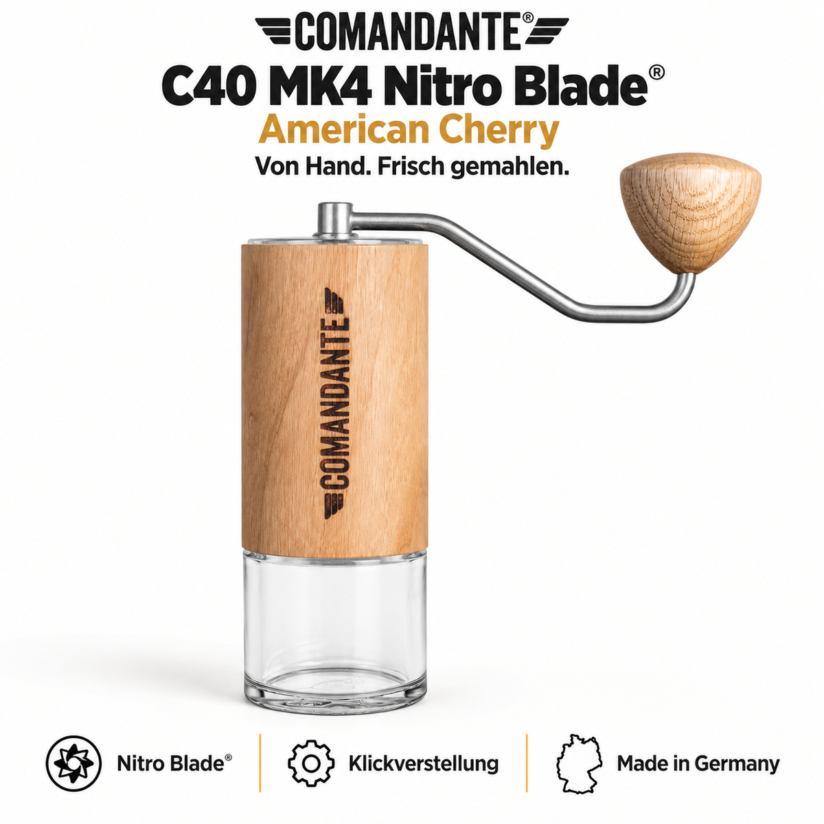Comandante C40 MK4 Nitro Blade – Präzise Handkaffeemühle mit Edelstahlmahlwerk und Klickverstellung