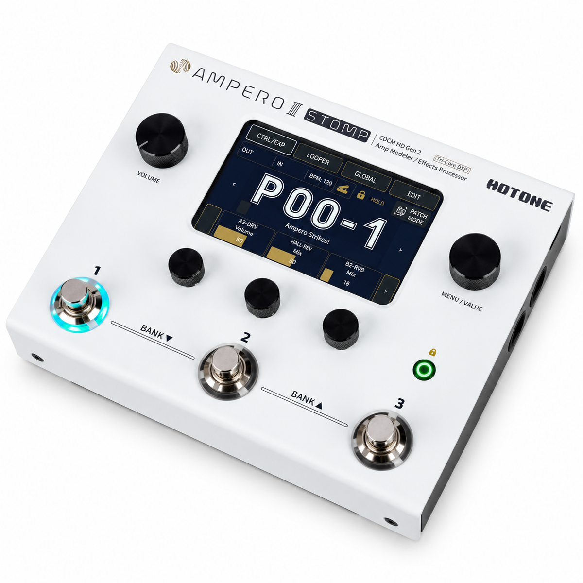 Hotone Ampero II Stomp – Amp-Modeler & Multieffektpedal mit Touchscreen, Dual-Effektkette und USB-Recording