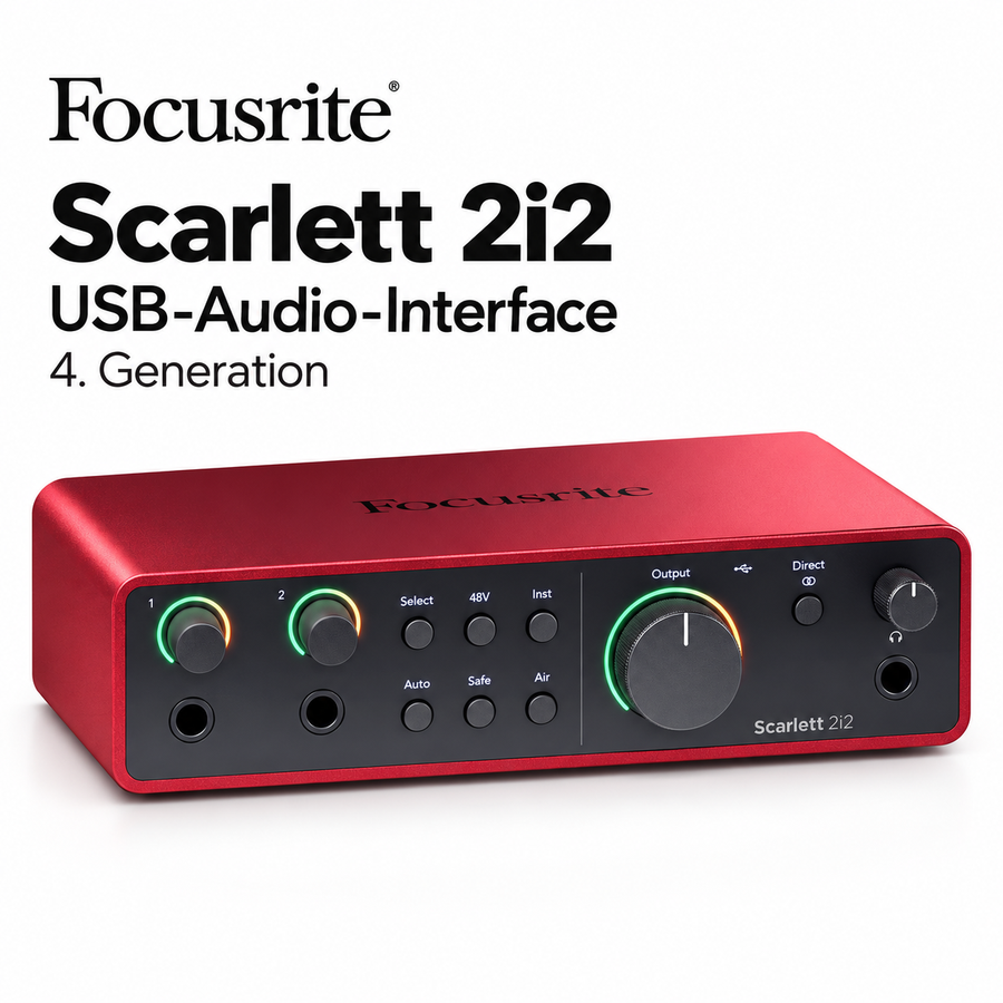 Focusrite Scarlett 2i2 (4. Generation) – USB-Audio-Interface mit 24 Bit/192 kHz, Auto Gain und Clip Safe